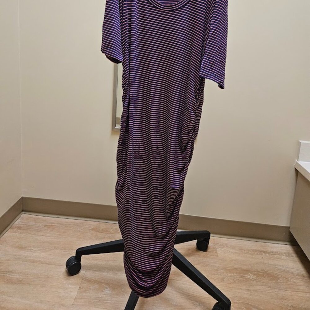 Motherhood Maternity Scoop Neck Navy Pink Stripe Dress